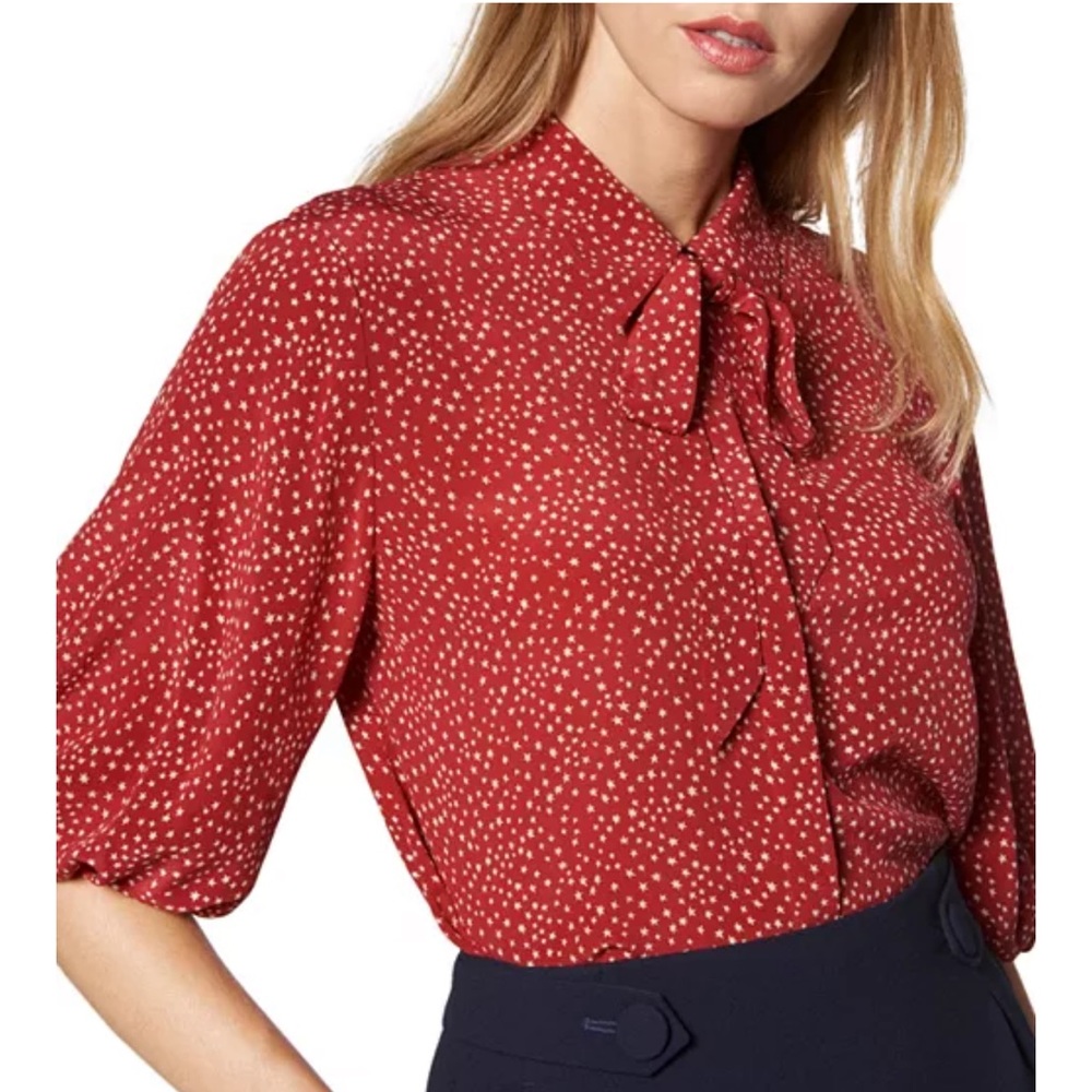 L.K.Bennett Red Mini Star Silk Blouse